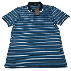 G Force Polo Shirt Mens XL Blue Striped Performance Golf Shirt Preppy‎ Athletic